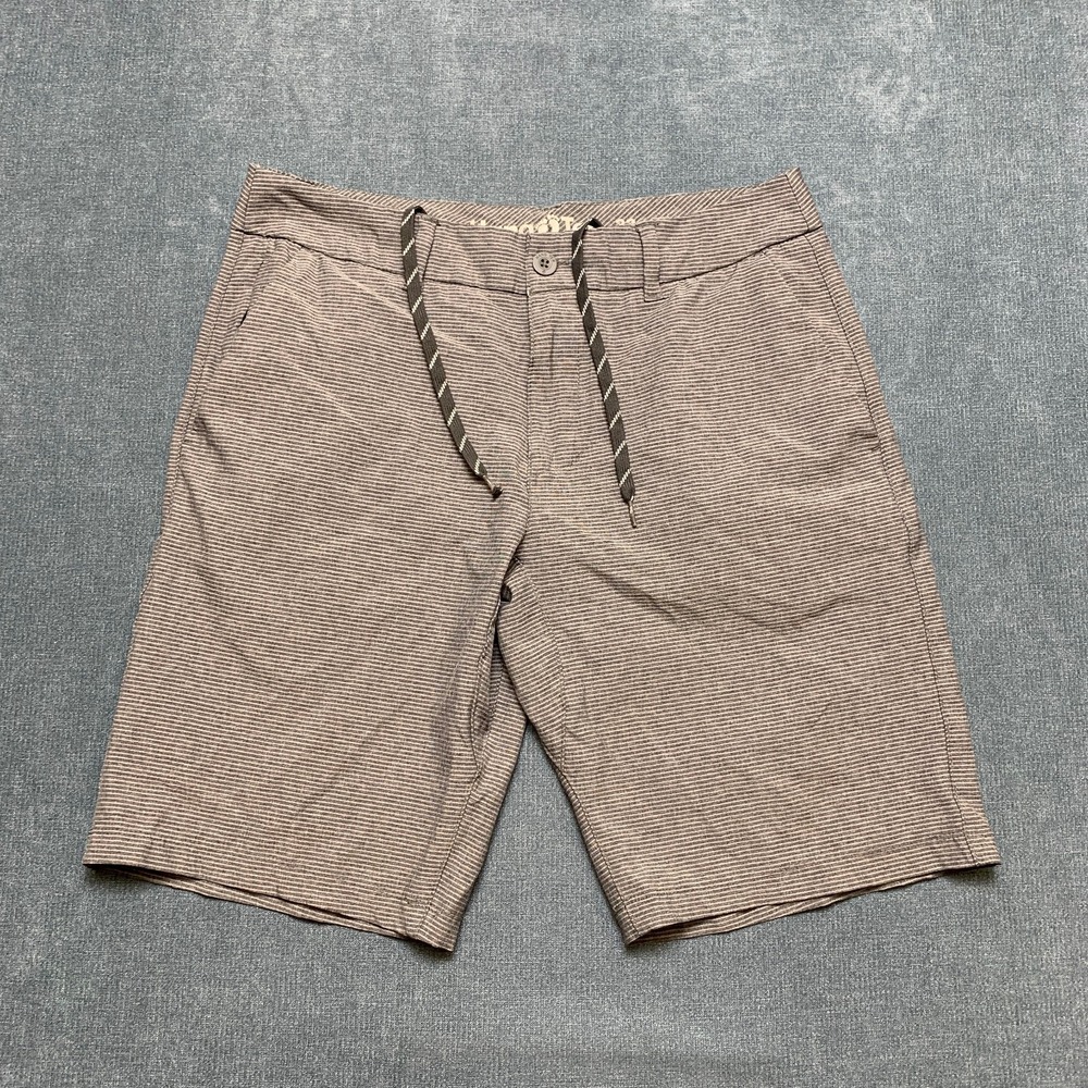 Hang Ten Chino Shorts Mens 32 Gray Stripe Hybrid Skate Surf Stretch Drawstring